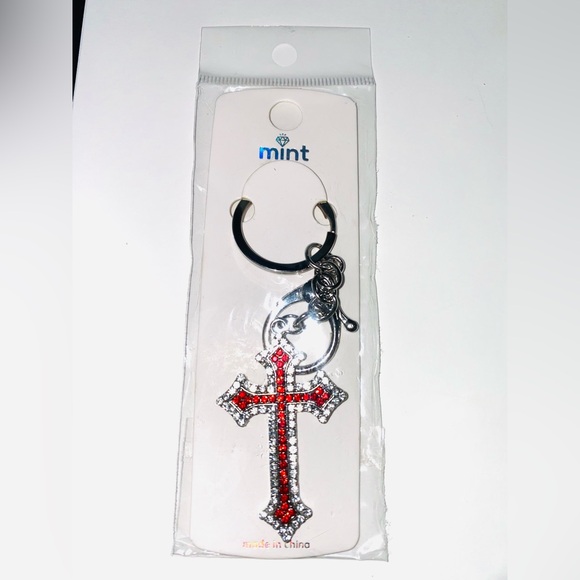 Red Rhinestone Cross Keychain - Picture 2 of 3